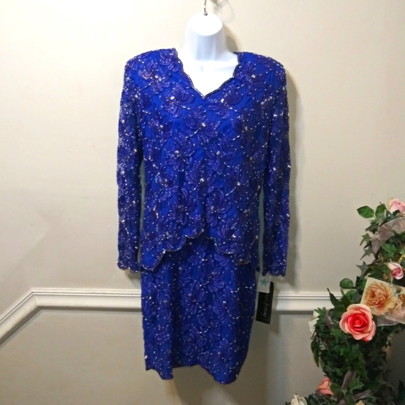 Vintage Dresses & Skirts - Vintage 1980's Robert Anthony Royal Blue & Purple Beaded Cocktail Dres